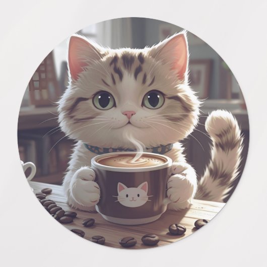 Animals drinking cute coffee ラベル (デザイン1)