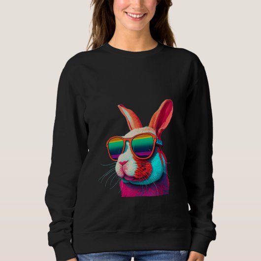 Animals Graphic Bunny Wearing Sunglasses 3 スウェットシャツ (正面)