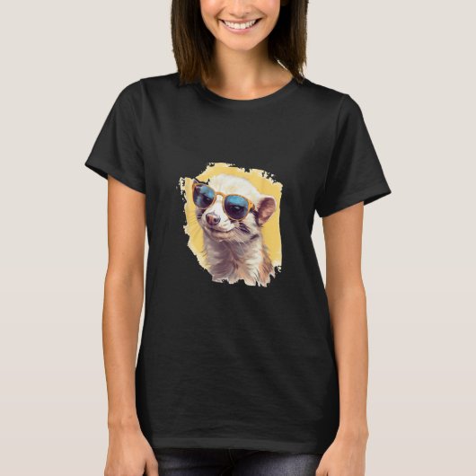 Animals Graphic Ferret Wearing Sunglasses 2 Tシャツ (正面)
