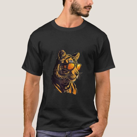 Animals Graphic Tiger Wearing Sunglasses 4 Tシャツ (正面)