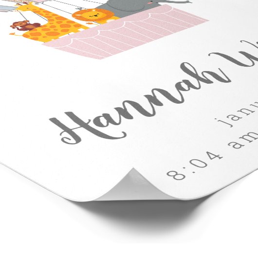 Animals Hot Air Balloon Personalized Birth Stats ポスター (角)