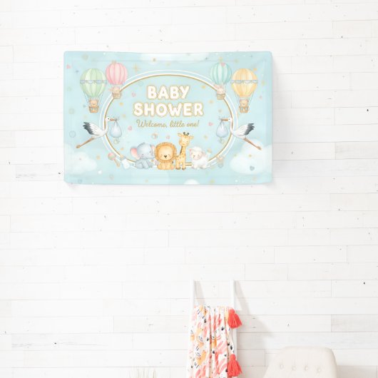 Animals Hot Air Balloons Clouds Cute Baby Shower  横断幕 (インサイチュ)