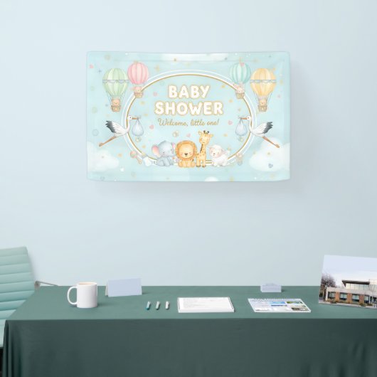 Animals Hot Air Balloons Clouds Cute Baby Shower  横断幕 (トレードショー)