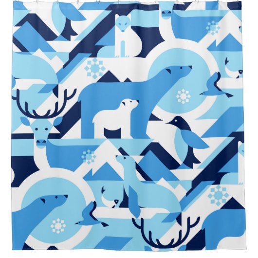 Animals in Arctic, Polar -抽象芸術パターン,海 シャワーカーテン (正面)