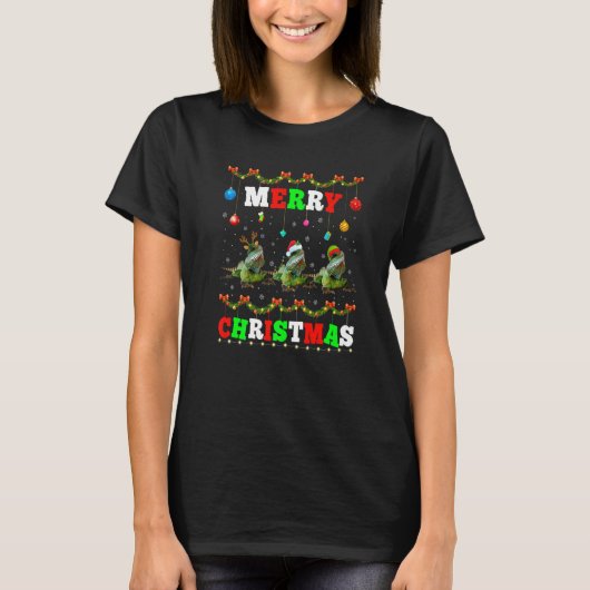 Animals Lights Merry Christmas Santa Iguana Tシャツ (正面)