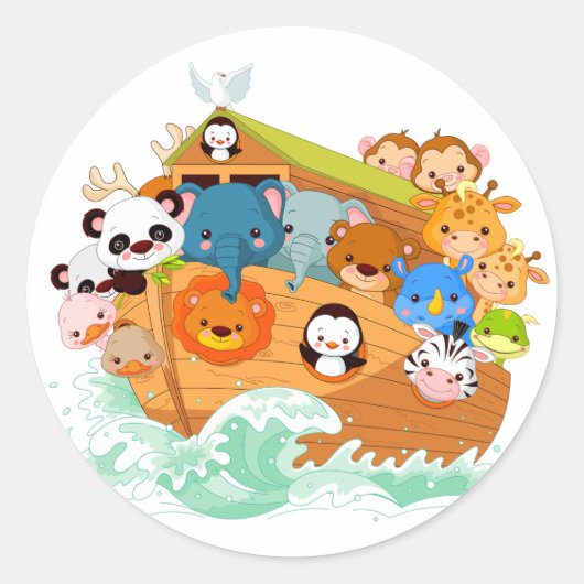 Animals On Noahs Art Stickers ラウンドシール (正面)