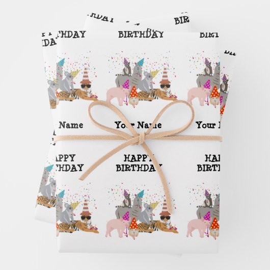Animals Partying – 誕生日パーティーの動物の名前 ラッピングペーパーシート (インサイチュ)