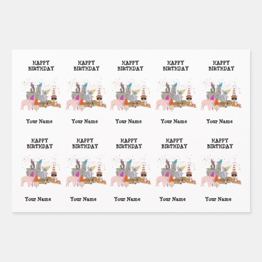 Animals Partying – 誕生日パーティーの動物の名前 ラッピングペーパーシート (正面)