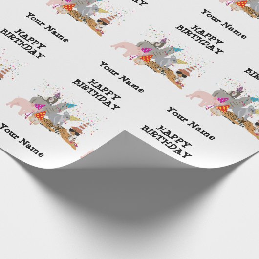 Animals Partying – 誕生日パーティーの動物の名前 ラッピングペーパー (角)