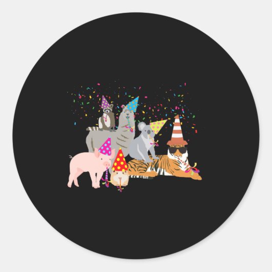 Animals Partying Cute Animals Having A Party _1  ラウンドシール (正面)