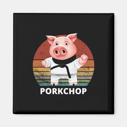 Animals Puns Pig Karate Pork Chop Pun マグネット (正面)
