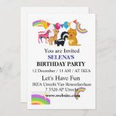 Animals & Rainbows Birthday Party Invitation 招待状 (正面/裏面)