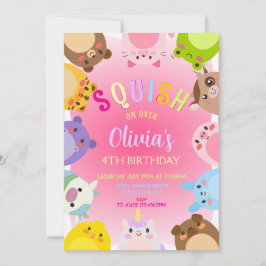 Animals Squish Girl Birthday party 招待状