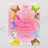 Animals Squish Girl Birthday party 招待状 (正面/裏面)