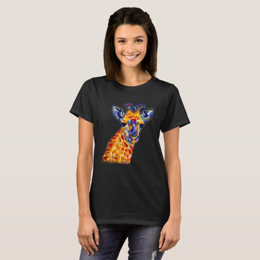 AnimalsAtPlay Bright Colorful Giraffe Tシャツ (正面フル)