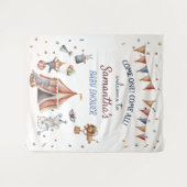 AnimalsCircusお洒落パーティーベビーシャワー背景 タペストリー (正面(横))