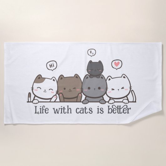 Animated Cat Beach Towel – cat owners gifts ビーチタオル (正面)