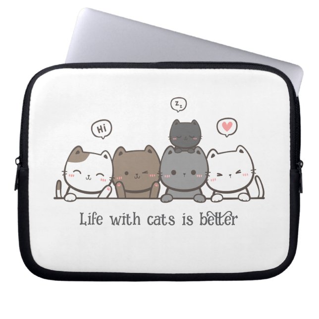 Animated Cat Laptop Sleeve, cat lover Custom Gift  ラップトップスリーブ (正面)