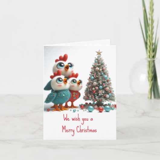 Animated Chicken Family Christmas Card カード (正面)