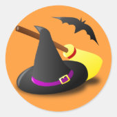 Animated witch hat broom ラウンドシール (正面)