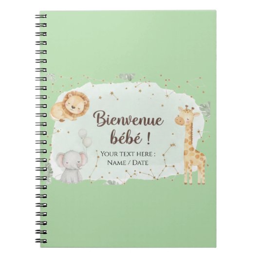 Animaux de la Savane Aquarelle - Bienvenue Bébé ノートブック (正面)