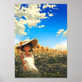 Anime Aesthetic Japanese Summer Sunflower Field ポスター (正面)