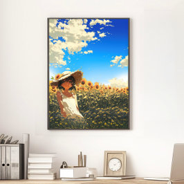 Anime Aesthetic Japanese Summer Sunflower Field ポスター