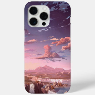 Anime Aesthetic Sunset Landscape with Waterfall an iPhone 15 Pro Maxケース