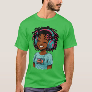 Anime and Music Afro Black Girl Women Anime Africa Tシャツ
