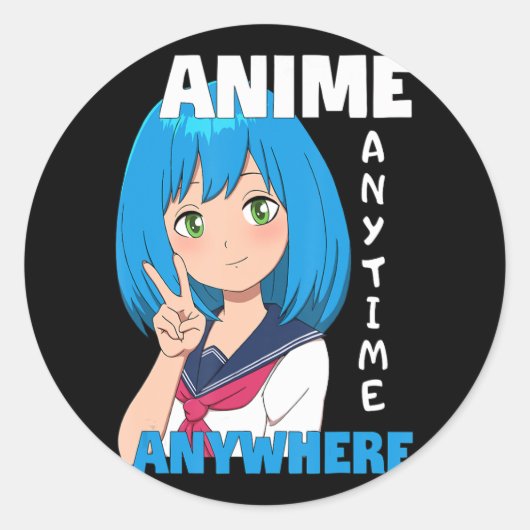 Anime Anytime Anywhere Anime Girl ラウンドシール (正面)