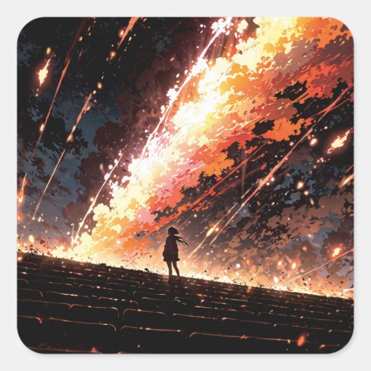 Anime art with vibrant sky スクエアシール (正面)