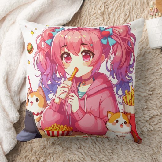 Anime Bliss：女の子、ジャガイモ、ペット クッション (ブランケット)