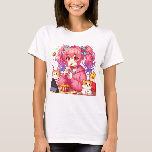 Anime Bliss：女の子、ジャガイモ、ペット Tシャツ (正面)