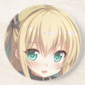 Anime blond-haired girl emerald green eyes  コースター (正面)
