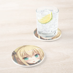 Anime blond-haired girl emerald green eyes コースター
