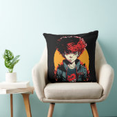 Anime Boy：赤と黒の髪のイラストレーション クッション (椅子)