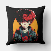 Anime Boy：赤と黒の髪のイラストレーション クッション (裏面)