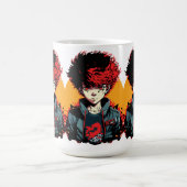 Anime Boy：赤と黒の髪のイラストレーション コーヒーマグカップ (中央)