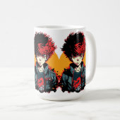 Anime Boy：赤と黒の髪のイラストレーション コーヒーマグカップ (正面右)