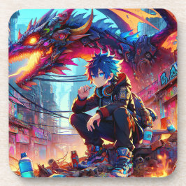 Anime Boy and Dragon in a Dystopian World コースター
