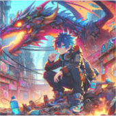 Anime Boy and Dragon in a Dystopian World シール (正面)