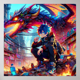 Anime Boy and Dragon in a Dystopian World ポスター