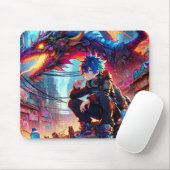 Anime Boy and Dragon in a Dystopian World マウスパッド (マウス)