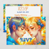 Anime Boy and GirlフローラテーマRSVP 結婚's セーブザデート (正面/裏面)