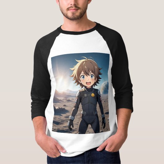 Anime Boy Astronaut on Alien Planet – Sci-Fi Anime Tシャツ (正面)