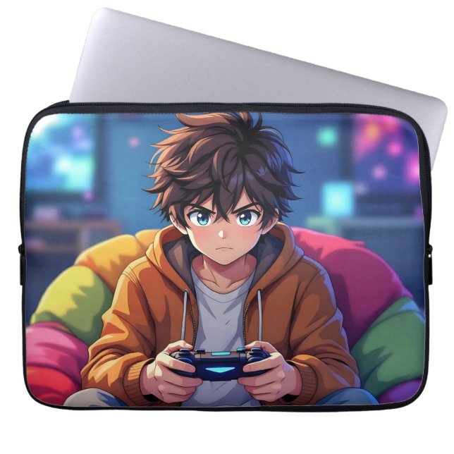 Anime Boy playing Video Game  ラップトップスリーブ (正面)