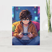 Anime Boy playing Video Game Personalized Birthday カード (正面)