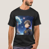Anime Boy Under Starry Sky with Planets – Fantasy  Tシャツ (正面)