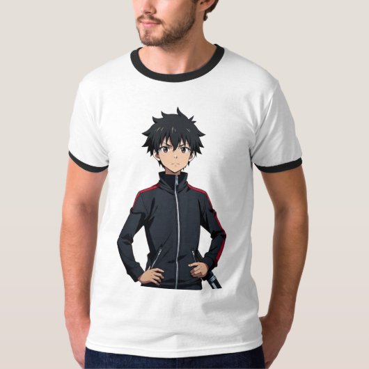 Anime Boy with Sword in Modern City at Sunset – Co Tシャツ (正面)