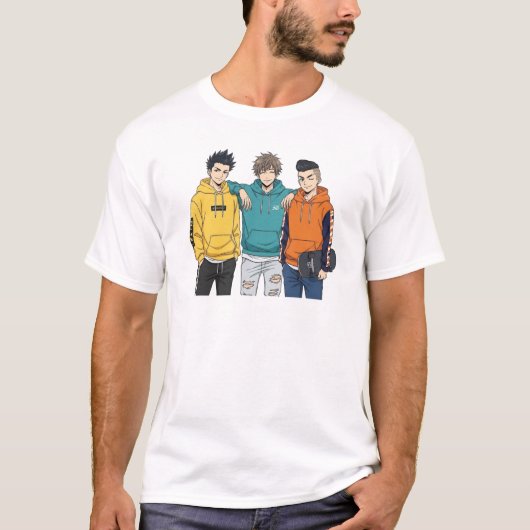 Anime Boys Squad T-Shirt - Cool Streetwear Hoodie  Tシャツ (正面)